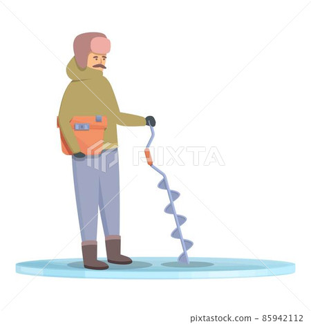 Ice fishing drill icon cartoon vector. Winter fish 85942112
