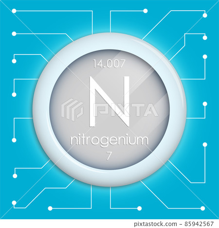 Realistic button with nitrogen symbol. Chemical element is nitrogen. Vector isolated on white background Realistic button with nitrogen symbol. Chemical element is nitrogen. Vector isolated on white background 85942567