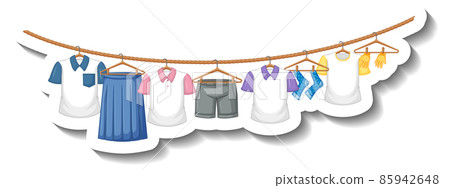 Clothes hanging on clothesline 85942648