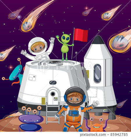 Outer space planet with astronauts and comets Outer space planet with astronauts and comets 85942785