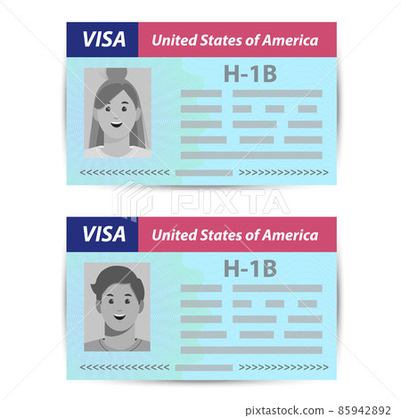 H1b Visa USA to temporarily employ foreign workers in specialty occupations. Immigration document. Vector template illustration in passport. 85942892