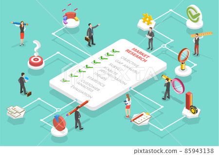 3D Isometric Flat Vector Conceptual Illustration of Market Research Strategy 85943138