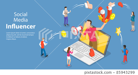 3D Isometric Flat Vector Conceptual Illustration of Social Media Influencer 3D Isometric Flat Vector Conceptual Illustration of Social Media Influencer 85943299