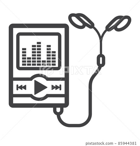 Music player line icon, mp and device, vector graphics, a linear pattern on a white background, eps 10. Music player line icon, mp and device, vector graphics, a linear pattern on a white background, eps 10. 85944381