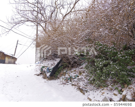 Jeongneunggol. Alley. Snow flowers. Snowy scenery Jeongneunggol. Alley. Snow flowers. Snowy scenery 85944698