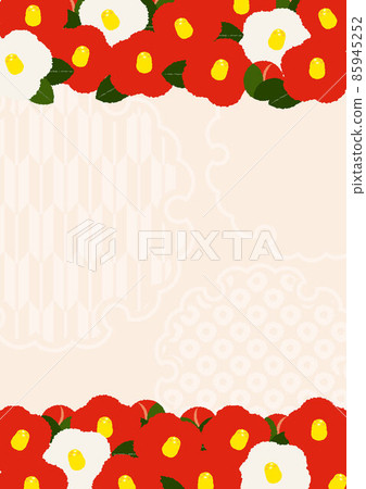 日式山茶花框-帶背景-垂直 85945252