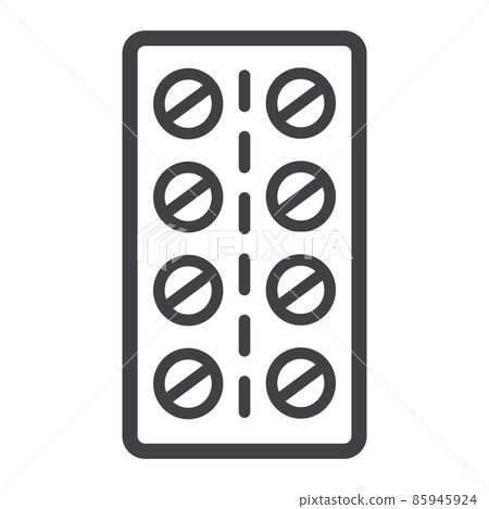 Pills Strip line icon, medicine and healthcare, pharmacy sign vector graphics, a linear pattern on a white background, eps 10. Pills Strip line icon, medicine and healthcare, pharmacy sign vector graphics, a linear pattern on a white background, eps 10. 85945924