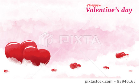 Valentine frame background of red three-dimensional heart floating in the clouds 85946163