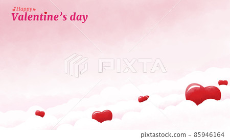 Valentine frame background of red three-dimensional heart floating in the clouds Valentine frame background of red three-dimensional heart floating in the clouds 85946164