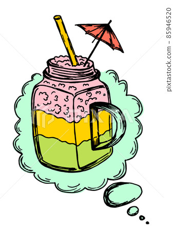 Card, flyer, banner. Cocktail party. Happy time. A cocktail with a straw. Dreams of rest 85946520