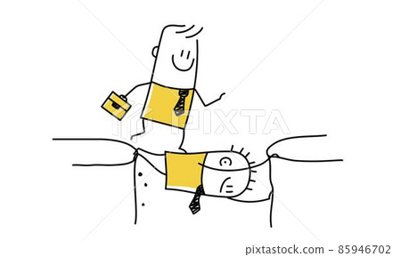 Stickman. Strong business manager uses himself as a human bridge for others to bridge the cliff. 85946702