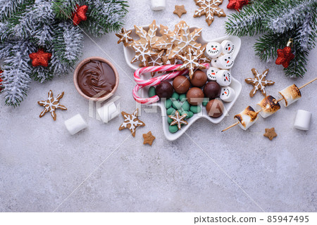 Christmas sweets, cookies and marshmallow Christmas sweets, cookies and marshmallow 85947495