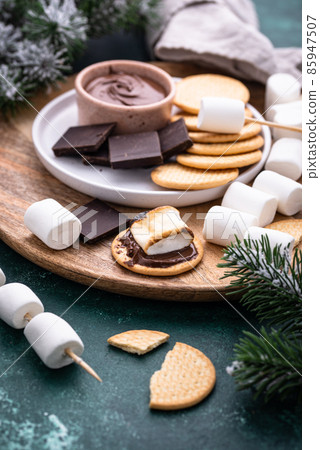 Smores with marshmallow, chocolate and crackers Smores with marshmallow, chocolate and crackers 85947507