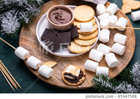 Smores with marshmallow, chocolate and crackers Smores with marshmallow, chocolate and crackers 85947508