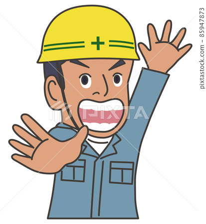 一名建築工人戴著頭盔以等待姿勢停下來的插圖 一名建築工人戴著頭盔以等待姿勢停下來的插圖 85947873