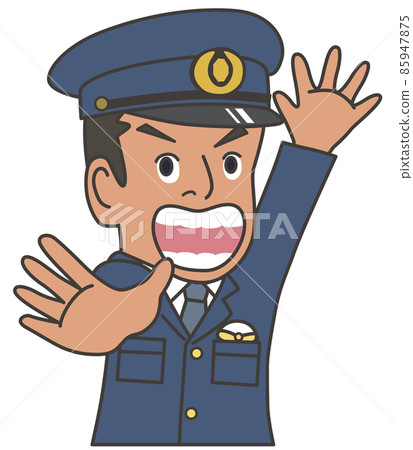一名身穿制服的警察以等待一段時間的姿勢停下來的插圖 一名身穿制服的警察以等待一段時間的姿勢停下來的插圖 85947875