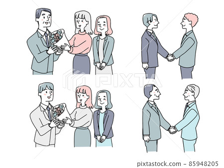 A set of business illustrations that can be used for encounters and farewells. A warm hand-painted person with a vector on a white background. A set of business illustrations that can be used for encounters and farewells. A warm hand-painted person with a vector on a white background. 85948205