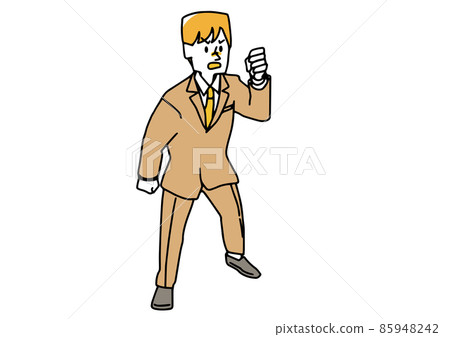 An angry suit man looking down from above, making a fist and getting angry, a warm handwritten illustration of a person 85948242