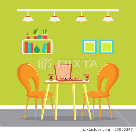 Pizzeria Interior, Table and Chairs, Served Food 85950347