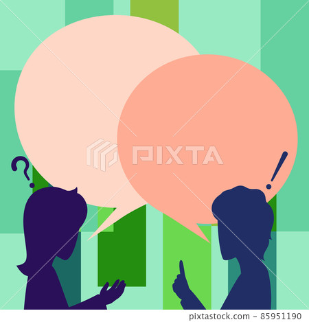 Couple Drawing With A Big Blank Chat Cloud Talking To Each Other Sharing New Amazing Ideas. Partners Drawing Speaking To Large Message Box Arguing One Another. 85951190