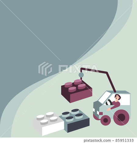 Forklift Moving Around Cubes For New Buildings And Plans. Man In Crane Moving Around Blocks Presenting New Ideas. Forklift Moving Around Cubes For New Buildings And Plans. Man In Crane Moving Around Blocks Presenting New Ideas. 85951333