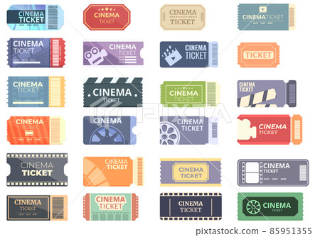 Cinema ticket icons set cartoon vector. Movie vaucher 85951355