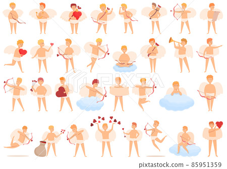 Cupid icons set cartoon vector. Cherub angel 85951359