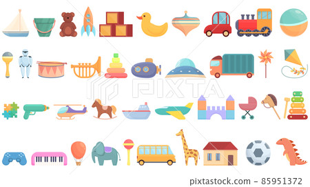 Toys shop icons set cartoon vector. Store market 85951372