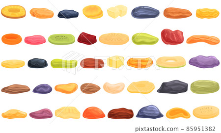 Dried fruits icons set cartoon vector. Apricot fig 85951382