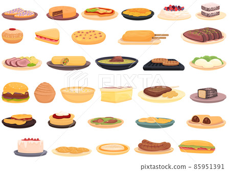 Australian cuisine icons set cartoon vector. Cake breakfast 85951391
