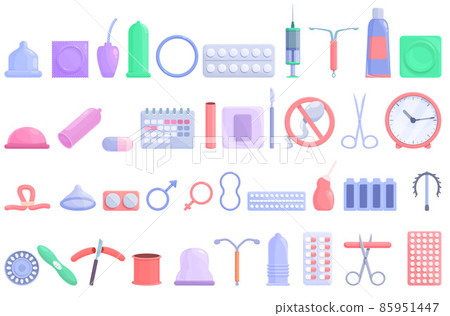Contraceptives icons set cartoon vector. Birth control 85951447