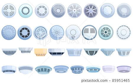 Smoke detector icons set cartoon vector. Alarm fire Smoke detector icons set cartoon vector. Alarm fire 85951465