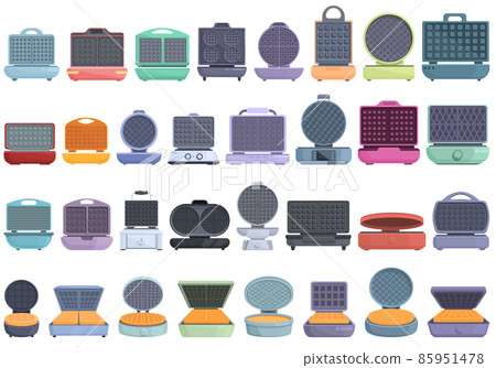 Waffle maker icons set cartoon vector. Pancake baking Waffle maker icons set cartoon vector. Pancake baking 85951478