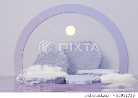 3d render of Beauty podium with Very Peri color of the year 2022 design for product presentation and advertising. Minimal pastel sky and Dreamy land scene. Romance concept. 85951739