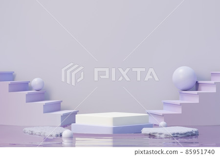 3d render of Beauty podium with Very Peri color of the year 2022 design for product presentation and advertising. Minimal pastel sky and Dreamy land scene. Romance concept. 85951740