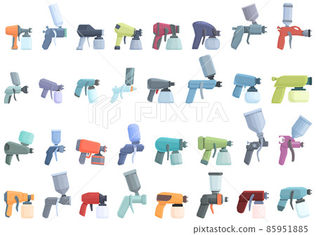 Paint sprayer icons set cartoon vector. Wrap coating Paint sprayer icons set cartoon vector. Wrap coating 85951885