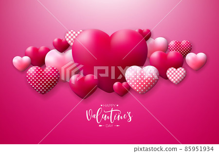 Happy Valentines Day Design with Red and White Heart and Typography Letter on Pink Background. Vector Wedding and Romantic Love Valentine Theme Illustration for Flyer, Greeting Card, Banner, Holiday Happy Valentines Day Design with Red and White Heart and Typography Letter on Pink Background. Vector Wedding and Romantic Love Valentine Theme Illustration for Flyer, Greeting Card, Banner, Holiday 85951934