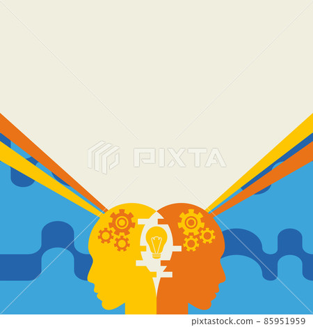 Creative Minds Combining Ideas Creating Innovative Strategies Displaying Teamwork. Heads With Cogwheels Representing Combined Effort Producing Advancement Plans. 85951959