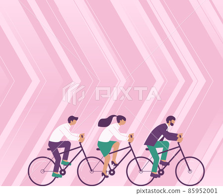 Three Colleagues Riding Bicycle Representing Combined Effort Successful Team Problem Solving. Group Partners Using Vehicle Displaying Teamwork Reaching Goals. 85952001