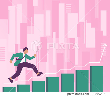Gentleman In Suit Climbing Staris Running Forward Success Reaching Goals. Businessman Moving Upwards Ladder Representing Successfully Achieving Stable Growth. 85952150
