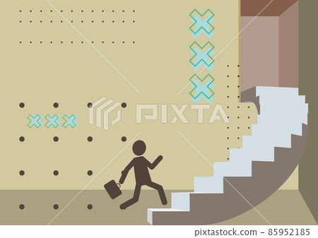 Gentleman In Suit Drawing Running Upwards On A Large Stair Steps. Man In Uniform Design Climbing Big Stairs Showing Progress And Improvement. 85952185