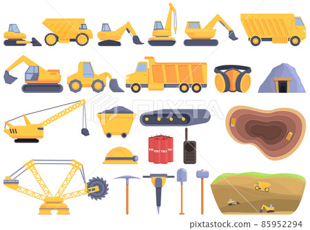 Quarry services icons set cartoon vector. Auto car 85952294
