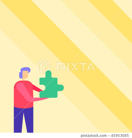 Business Man Holding Jigsaw Puzzle Piece Unlocking New Futuristic Technologies. Man Carrying Puzzles Part Displaying Solving Late Innovative Virtual Ideas. 85953085