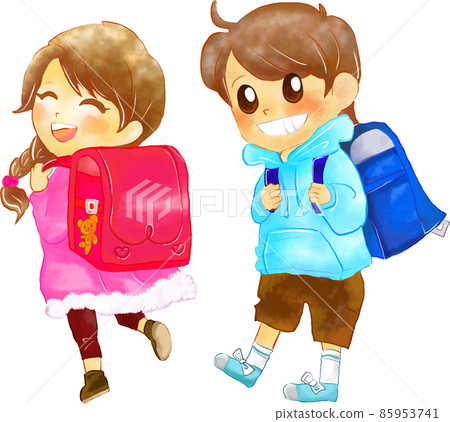 Elementary school student carrying a school bag 85953741