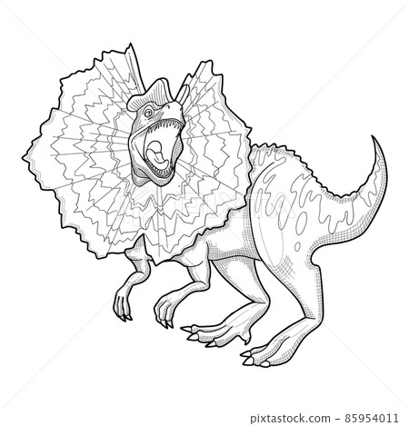 One grawling dilophosaurus isolated on a white background. 85954011