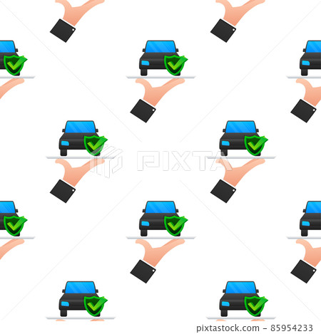 Car insurance contract document over hands pattern. Shield icon. Protection. Vector stock illustration. Car insurance contract document over hands pattern. Shield icon. Protection. Vector stock illustration. 85954233