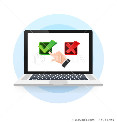 Yes and No button with hands. Feedback concept. Positive feedback concept. Choice button icon. Vector stock illustration. Yes and No button with hands. Feedback concept. Positive feedback concept. Choice button icon. Vector stock illustration. 85954265