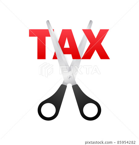Tax cut in cartoon style on black background. Vector illustration, cartoon character. Editable stroke. 85954282