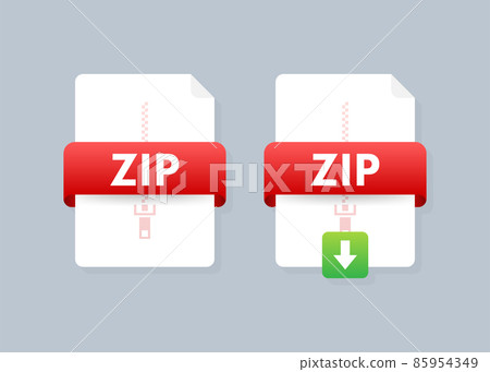 Download ZIP button on laptop screen. Downloading document concept. File with ZIP label and down arrow sign. Vector illustration. 85954349
