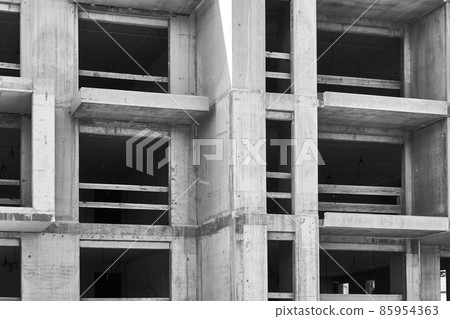 Abstract monochrome view of concrete slab shell building, detail shot Abstract monochrome view of concrete slab shell building, detail shot 85954363